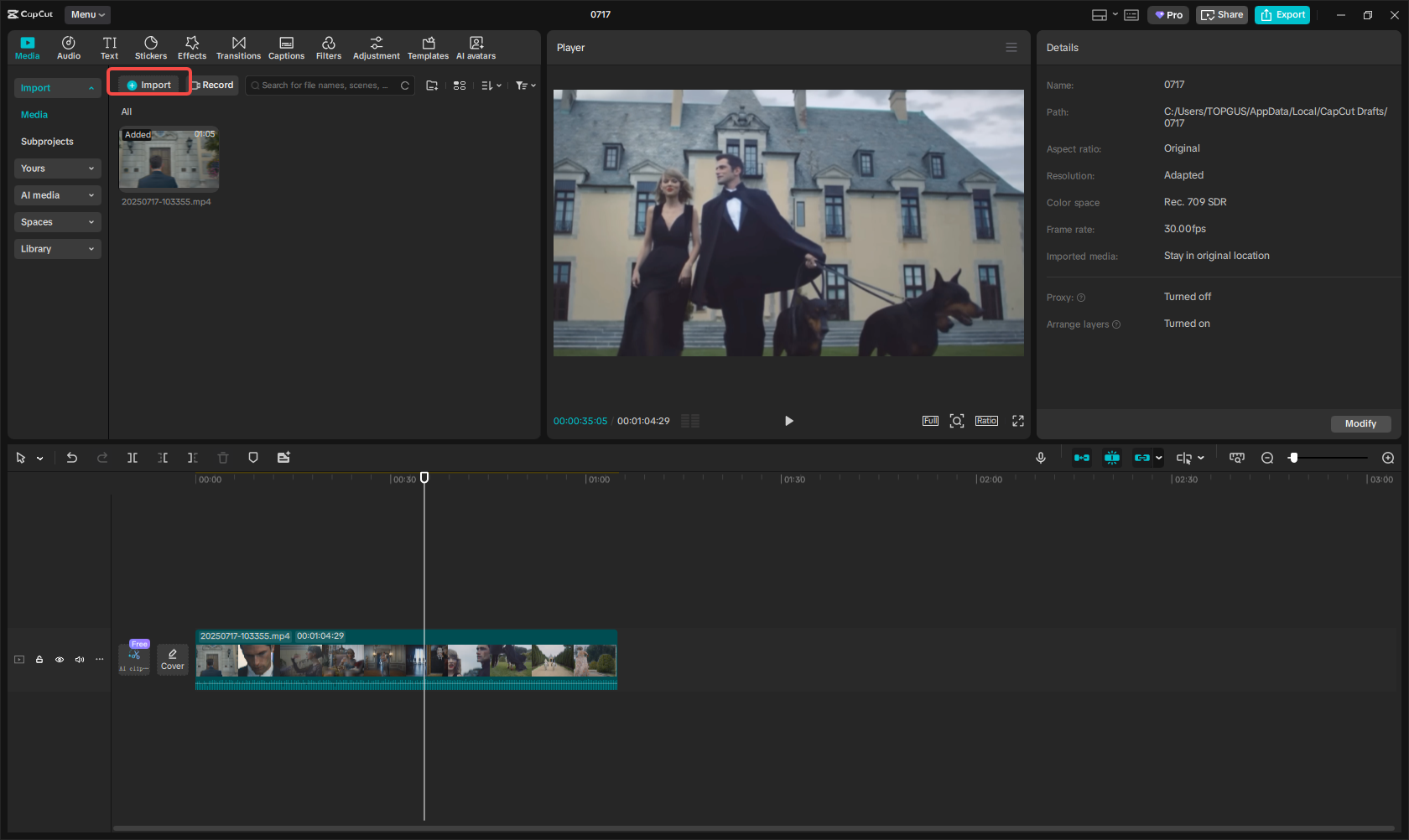 Import media files into CapCut