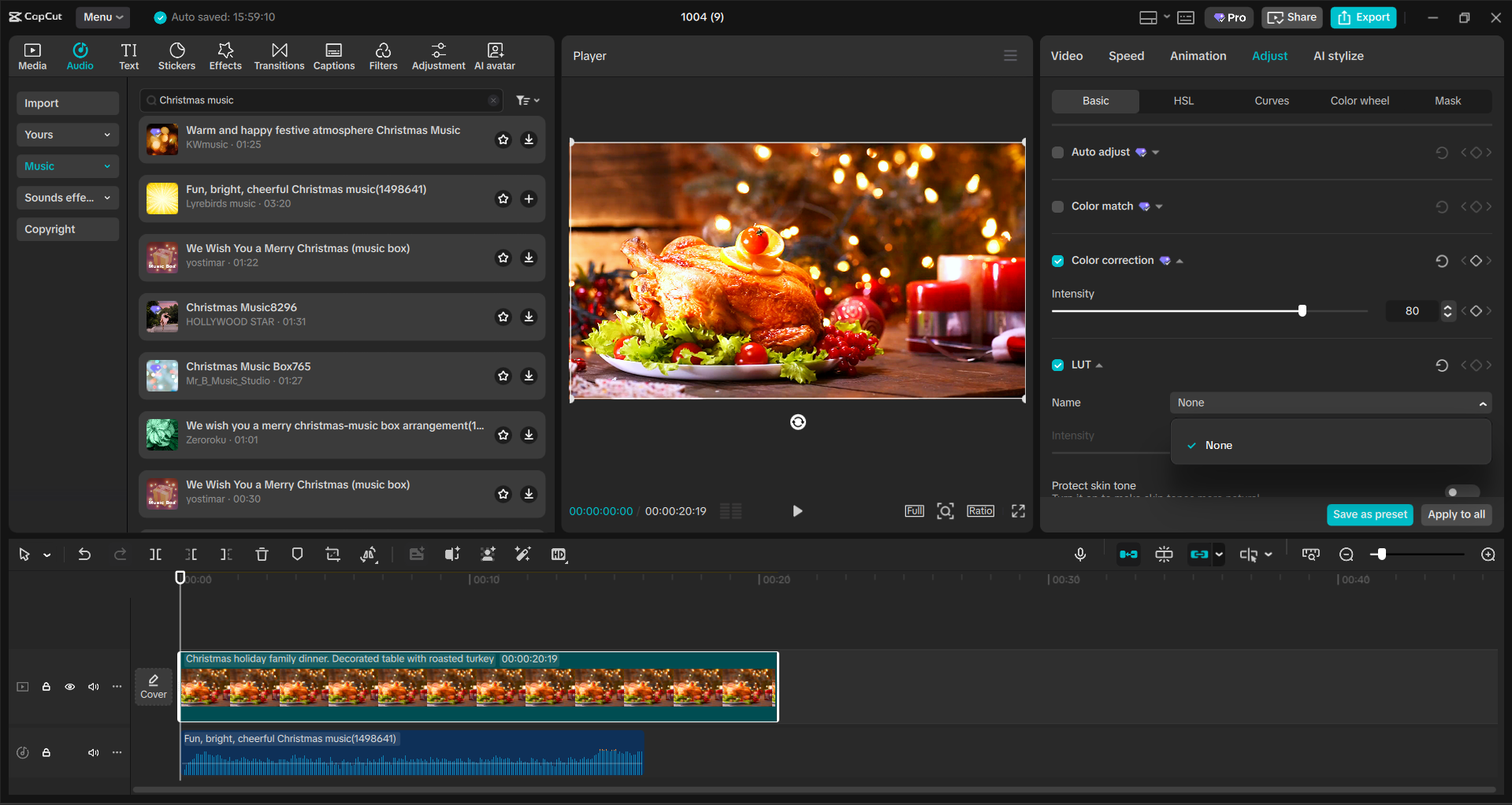 Interface of the CapCut desktop video editor - an easy way to add music to Christmas videos