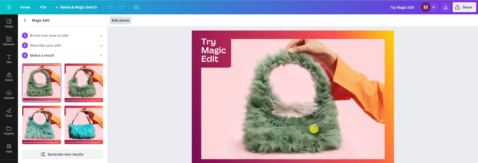 การใช้พรอมต์ข้อความเพื่อปรับเปลี่ยนภาพใน Canva