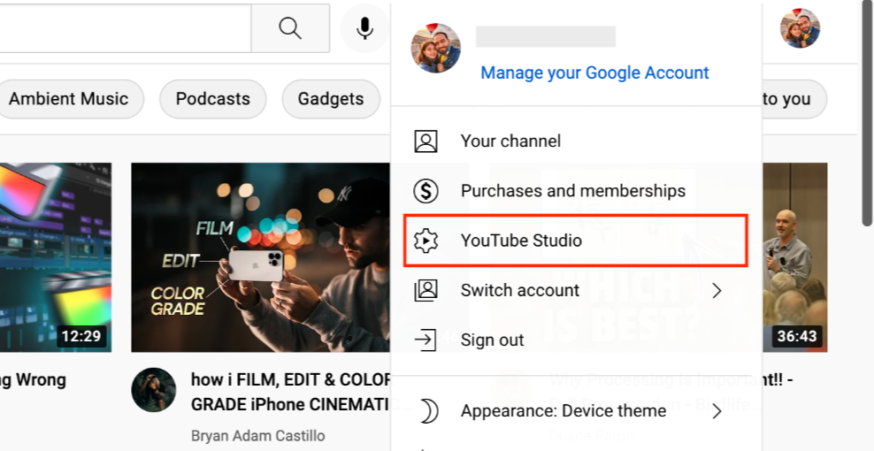 เข้าถึงสตูดิโอ YouTube