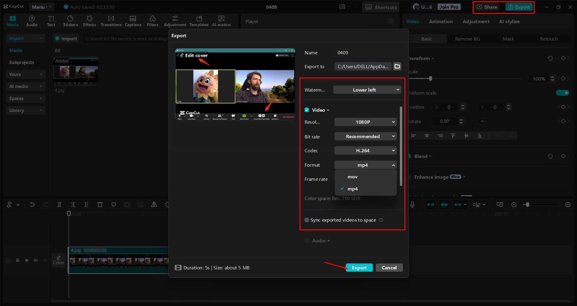 Pag-export ng video mula sa CapCut desktop video editor