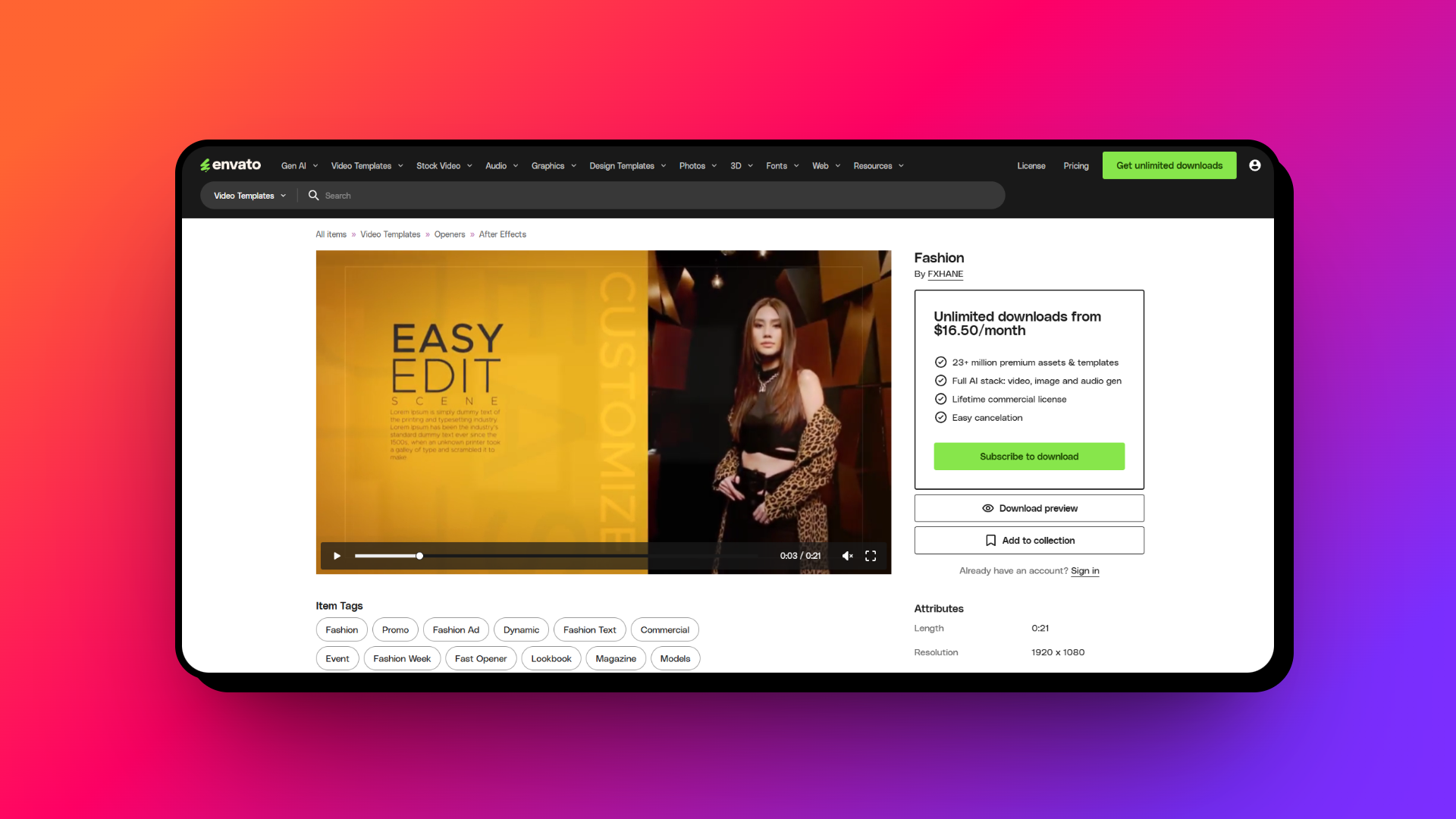Preview your selected assets before purchasing a license