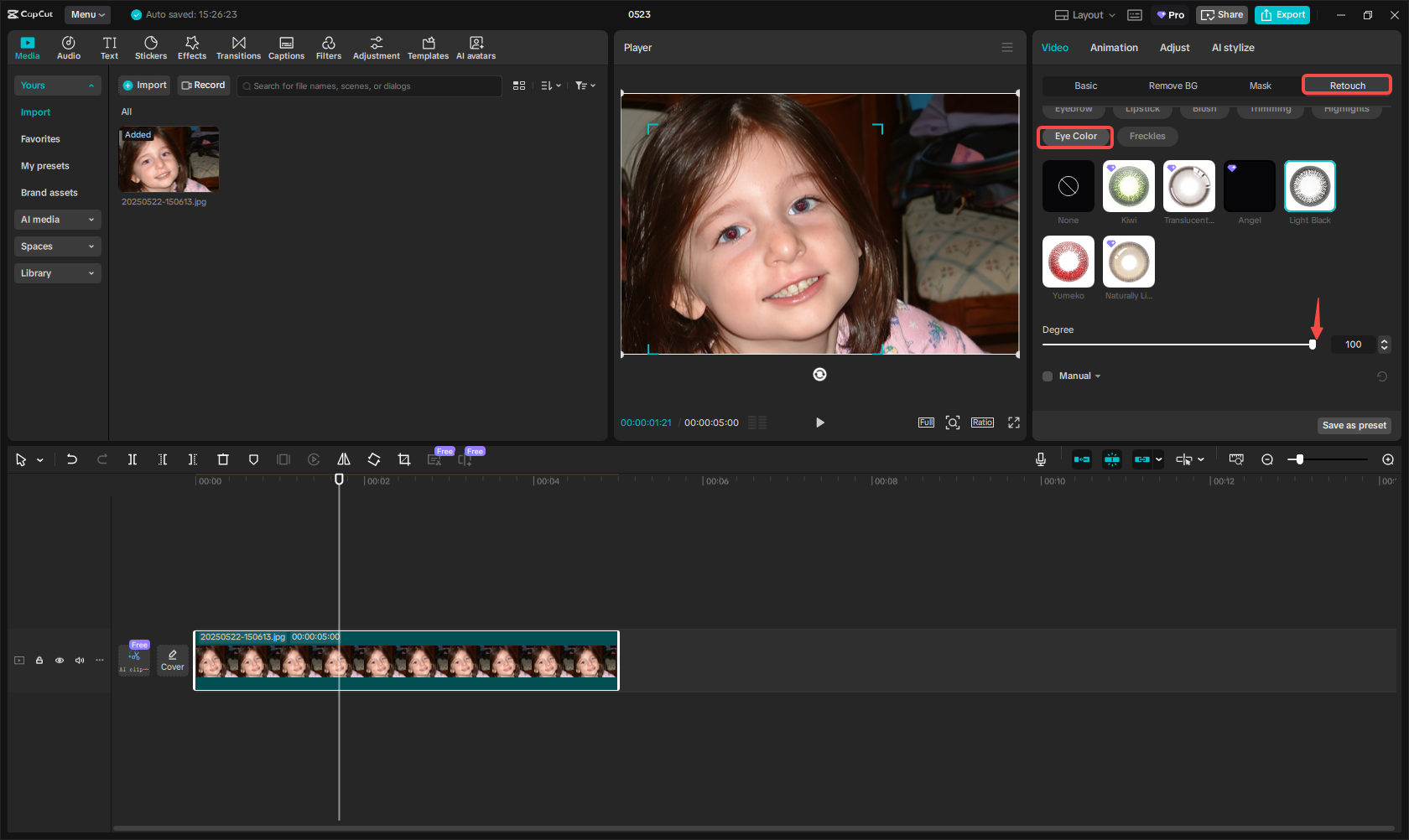 Cambia el color de ojos en CapCut