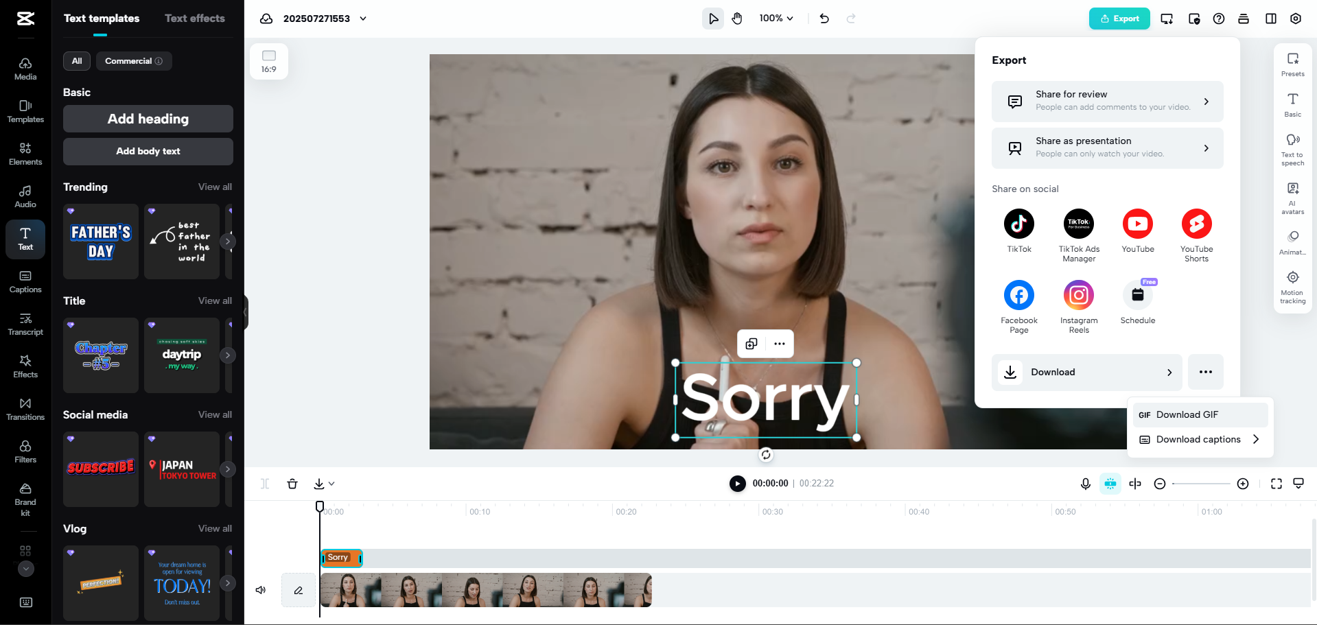 อินเทอร์เฟซของ CapCut Web - เครื่องมือสร้างข้อความคำบรรยาย GIF ที่เหมาะสมที่สุด