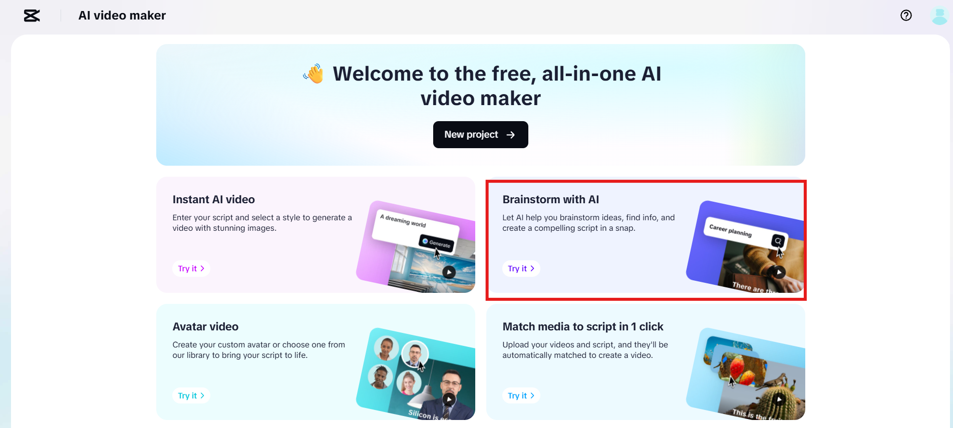 Välj Brainstorm med AI