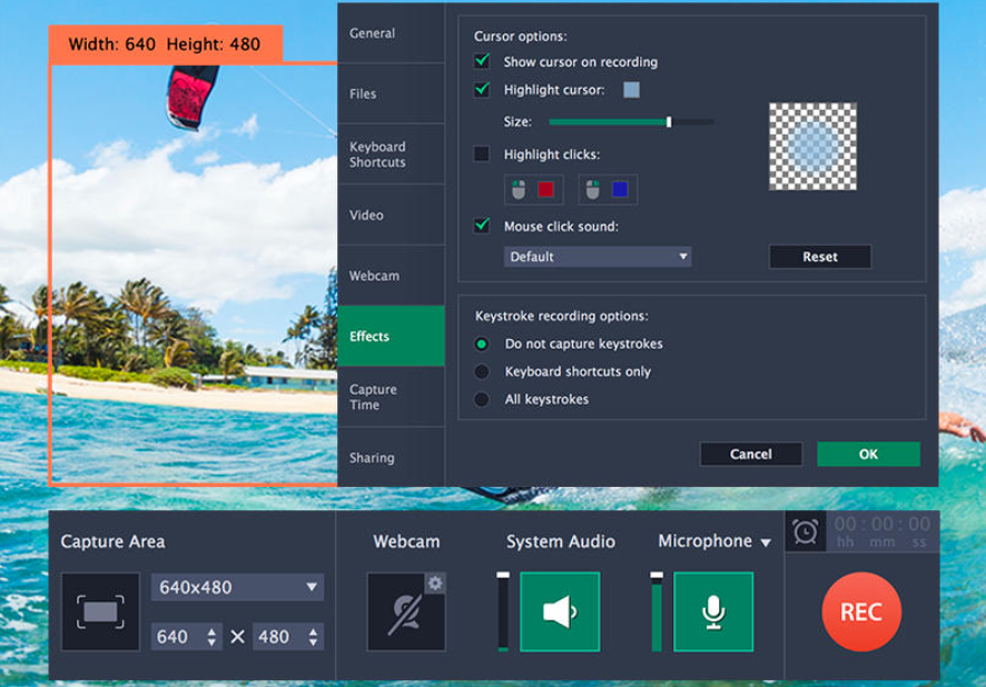 A interface do Movavi Screen Recorder - um dos melhores gravadores de gif