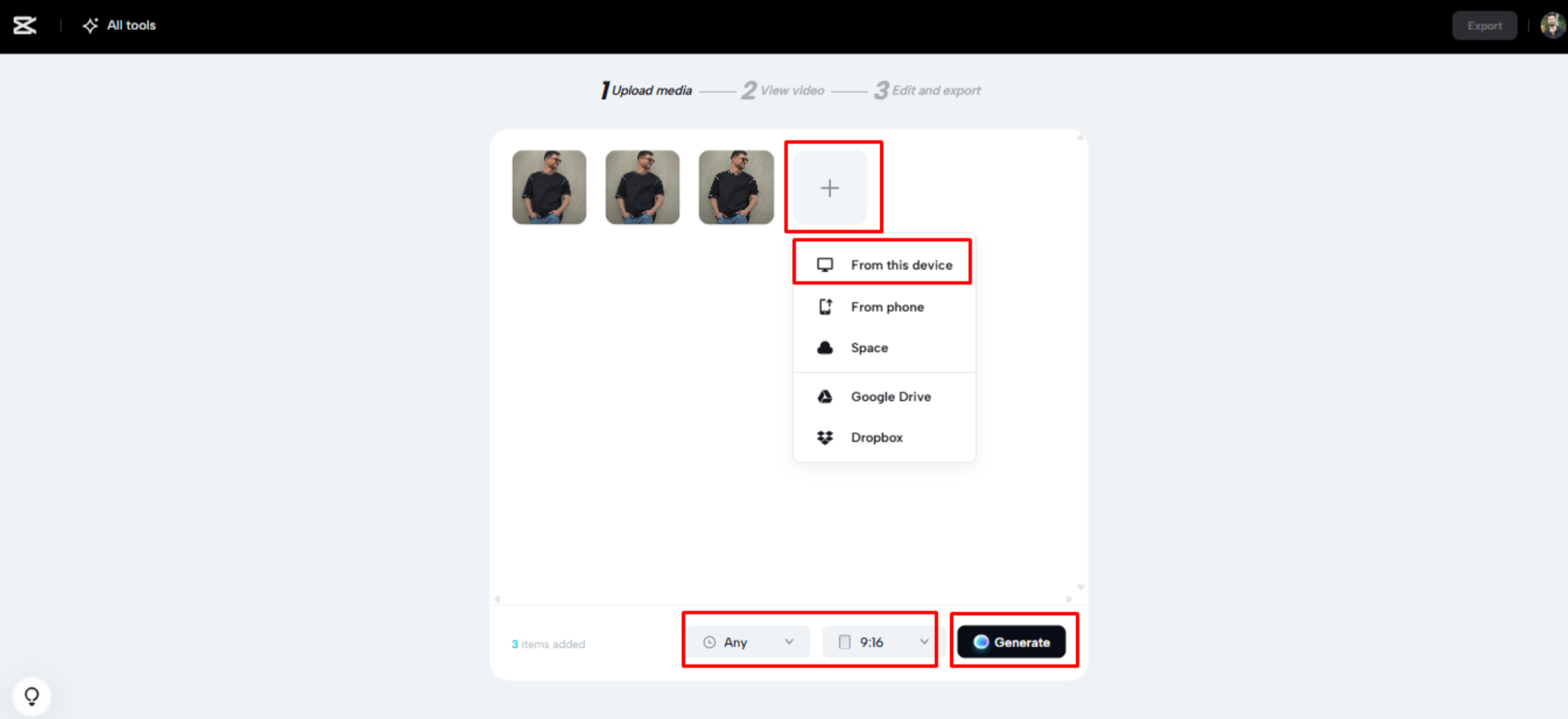 Conversione di un'immagine in video in CapCut Web