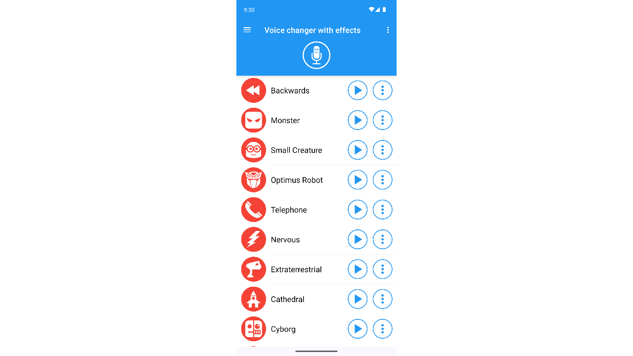 Transformador de voz com interface de efeitos