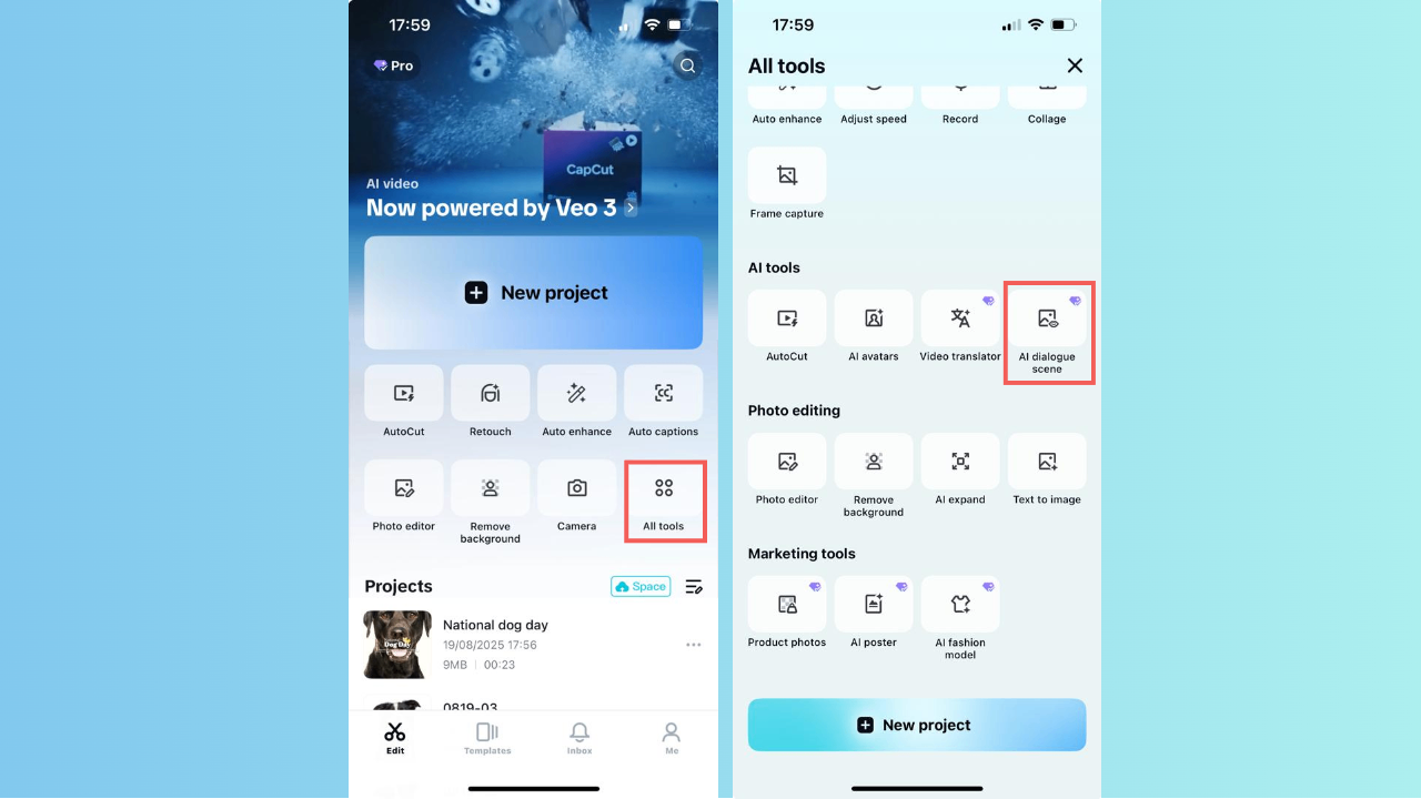 Access AI dialogue scene and upload dog photos