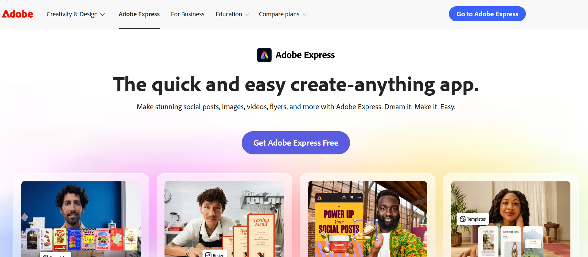 Interfaz de Adobe Express