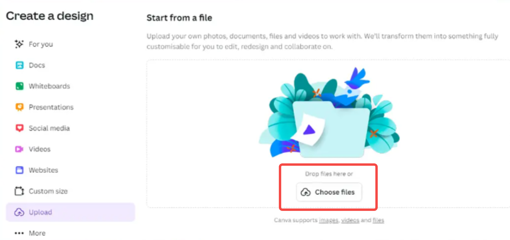 Uploading a video to Canva