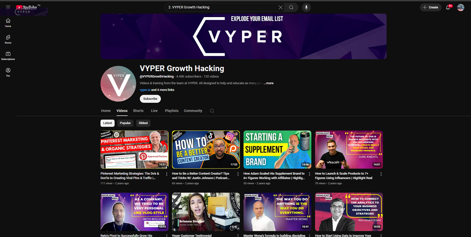VYPER - ein aufschlussreicher YouTube-Kanal zum Hacken von Wachstum