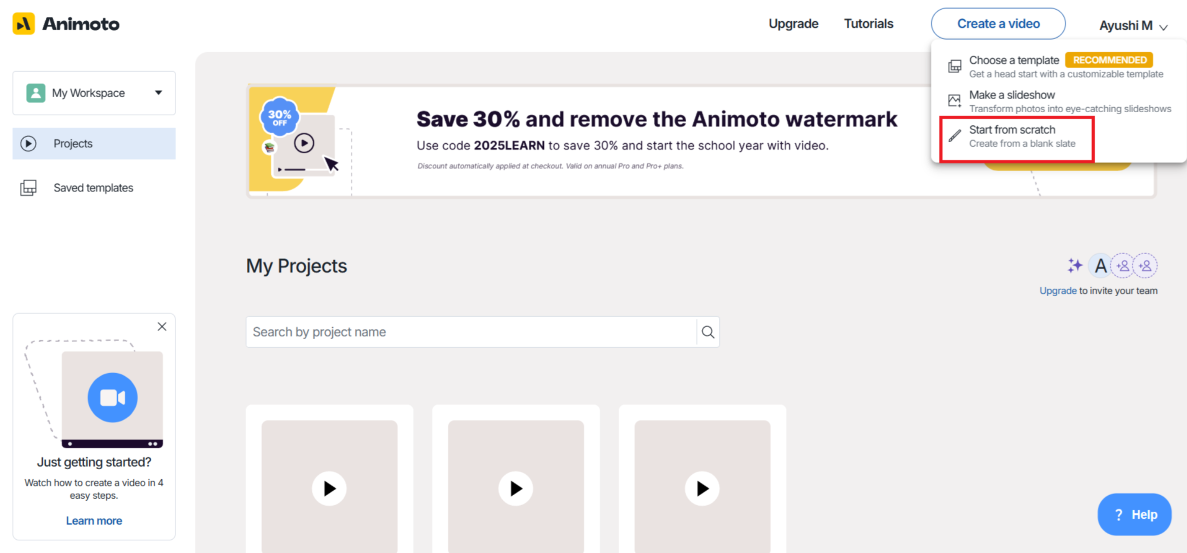 Start creating a video from scratch