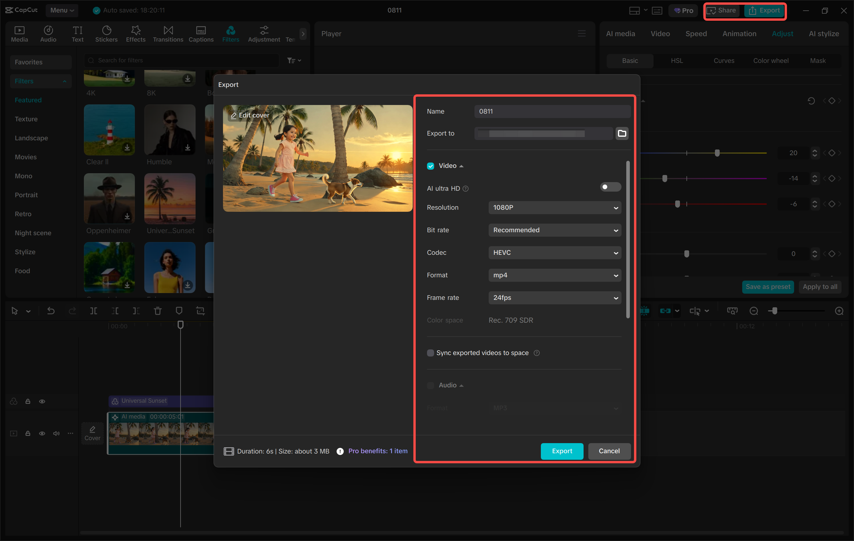 Exporting the final video from CapCut's AI text-to-video tool