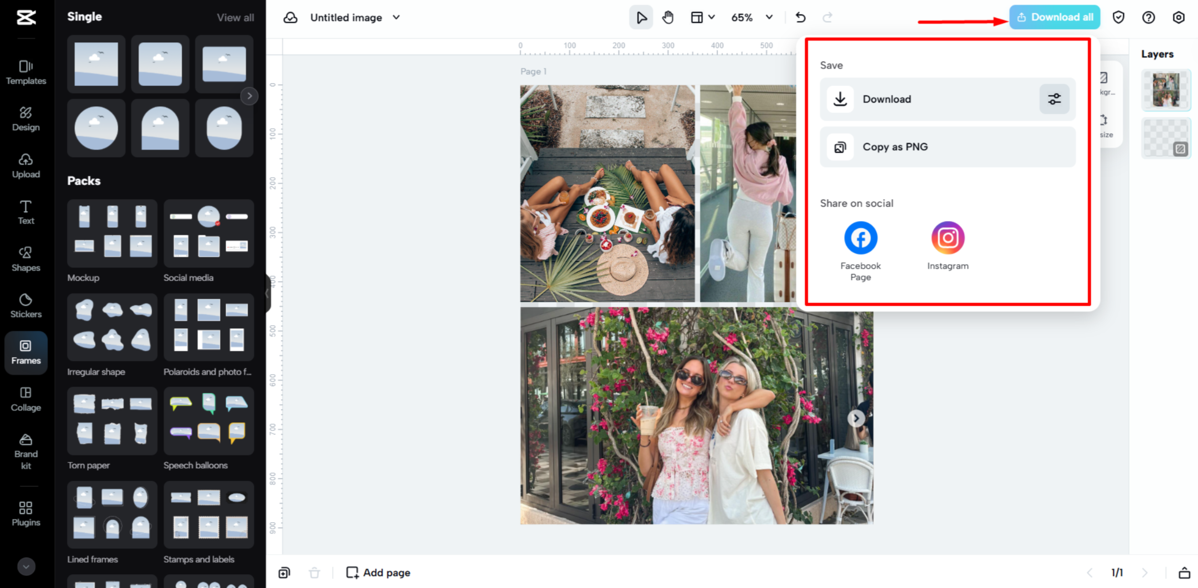 Esportazione del layout delle foto da CapCut Web