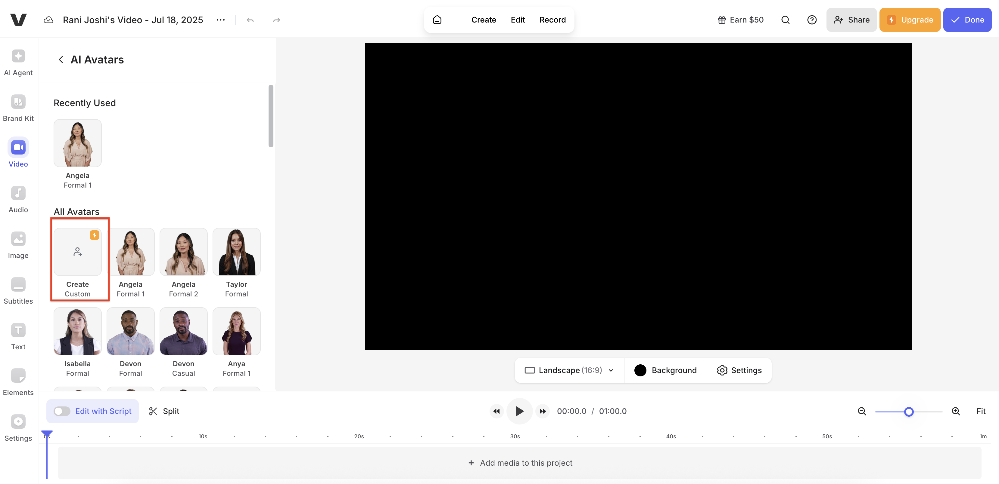 Choose avatar or start from scratch