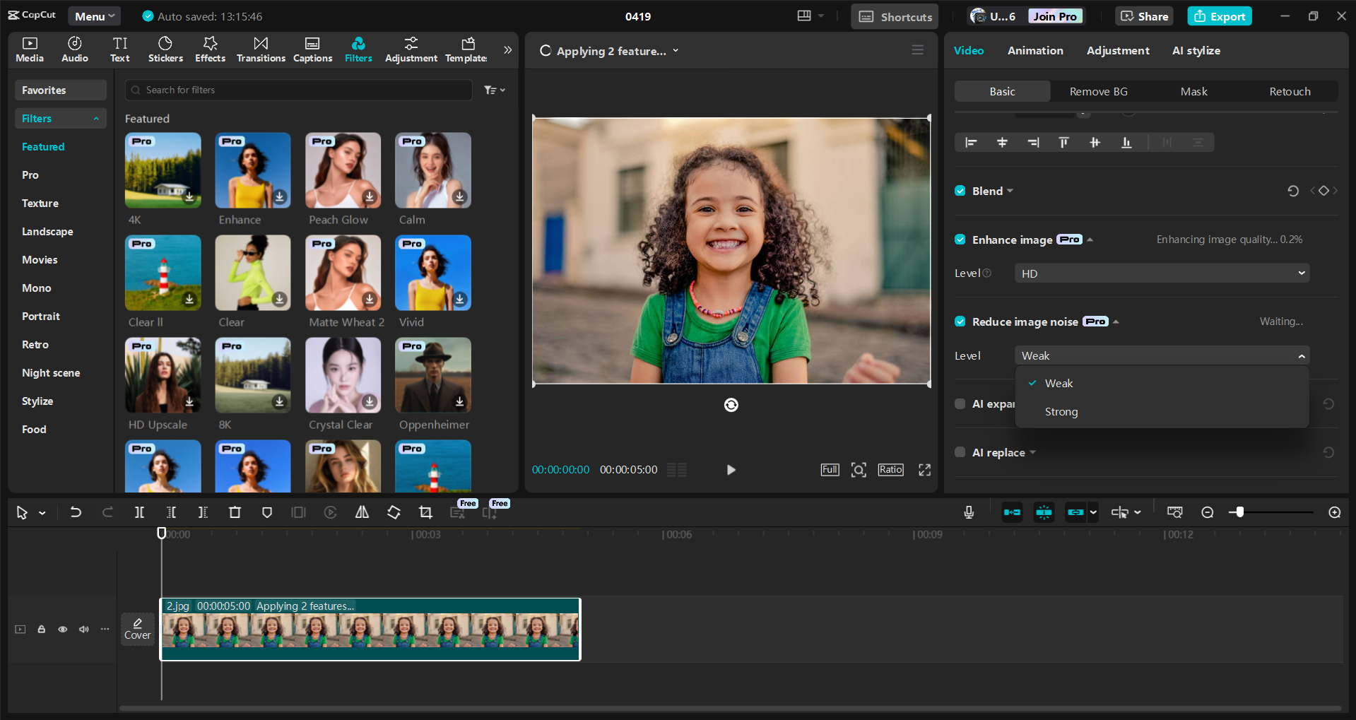 Interface of the CapCut desktop video editor - one of the best AI photo retoucher