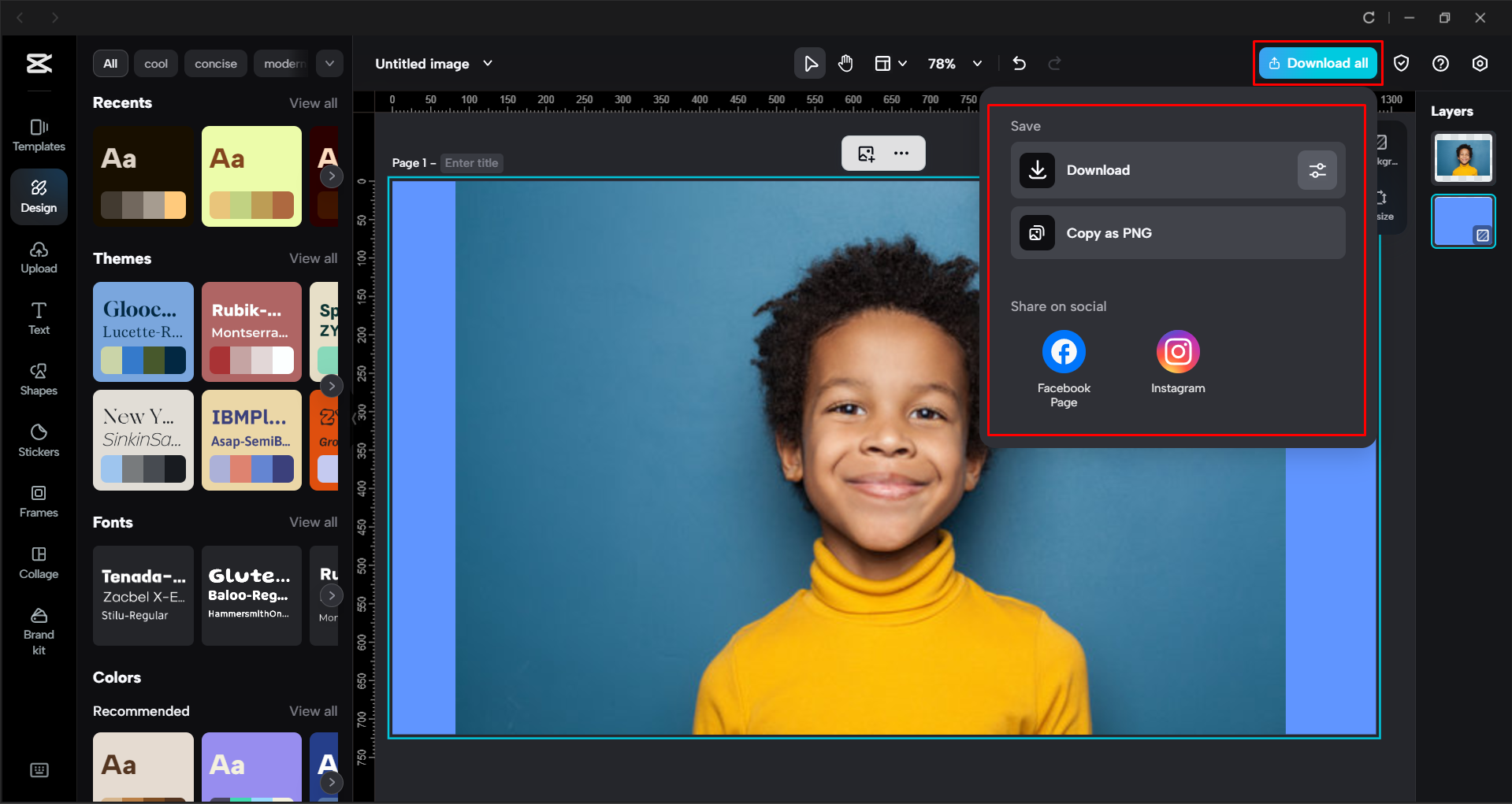 Downloading the image from the CapCut desktop video editor