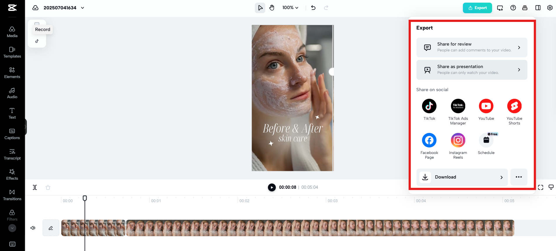 Export and share