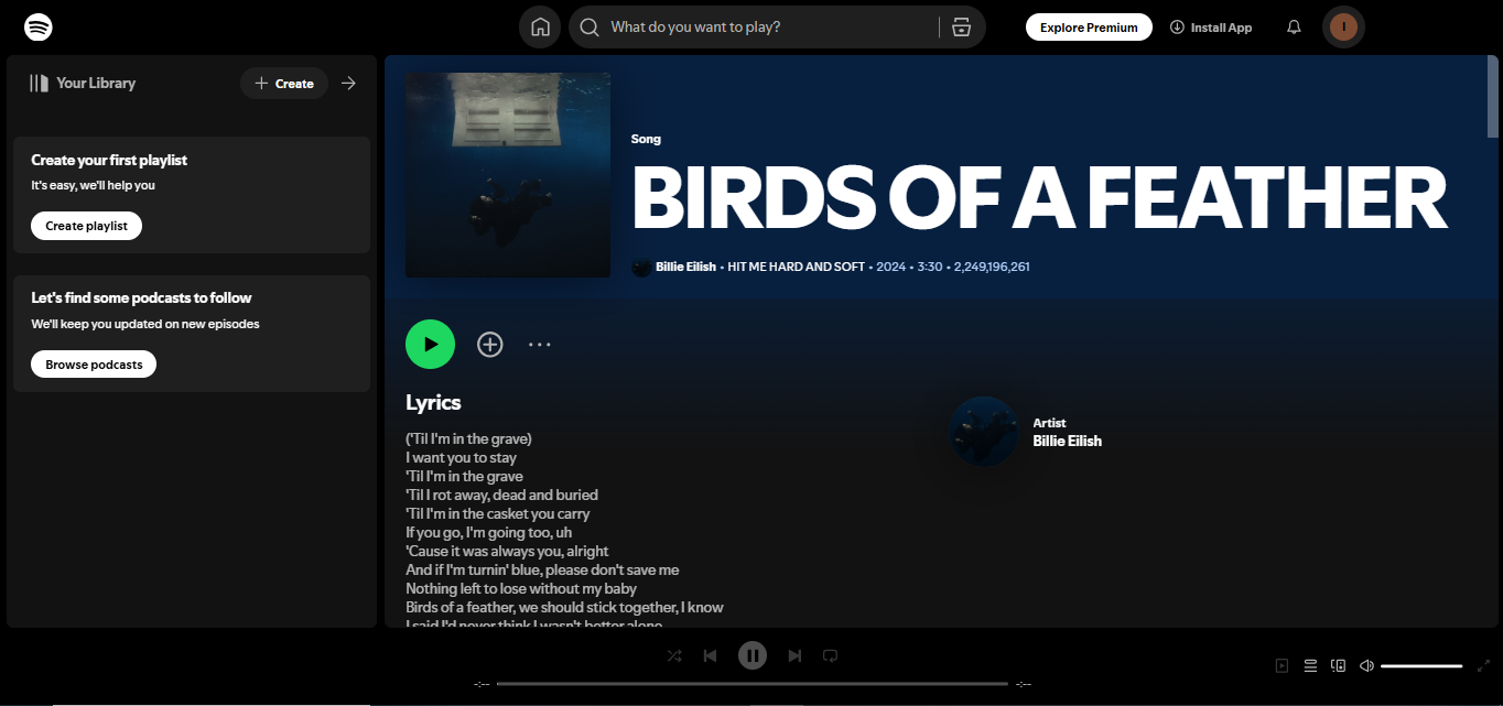 Billie Eilish 'ten BIRDS OF A FEATHER - Spotify' da en çok dinlenen şarkılardan biri