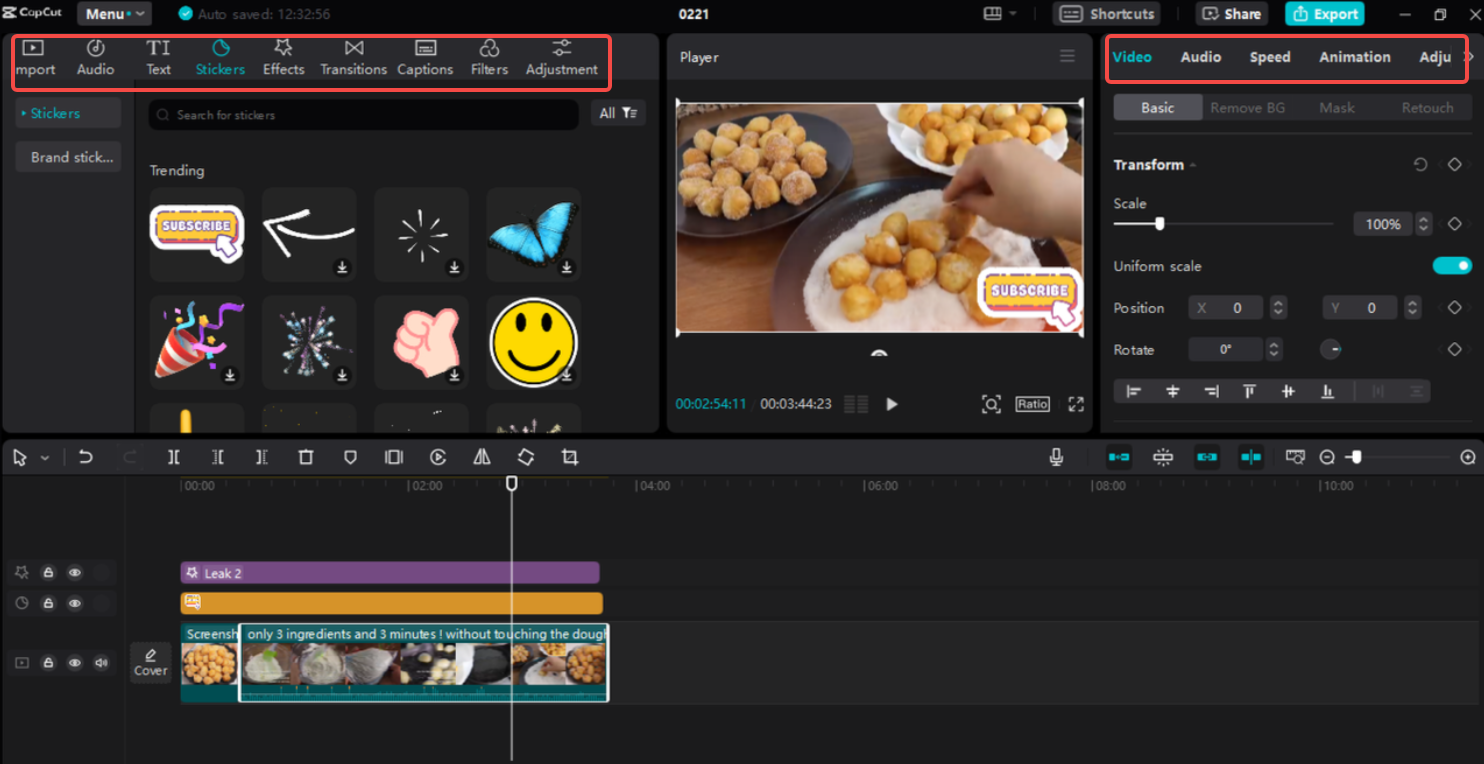 Bearbeitung des Videos nach Schlüsselwörtern in CapCut