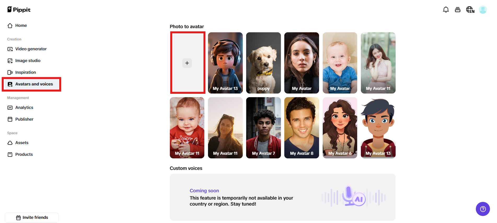 Navigate to Avatars and voices