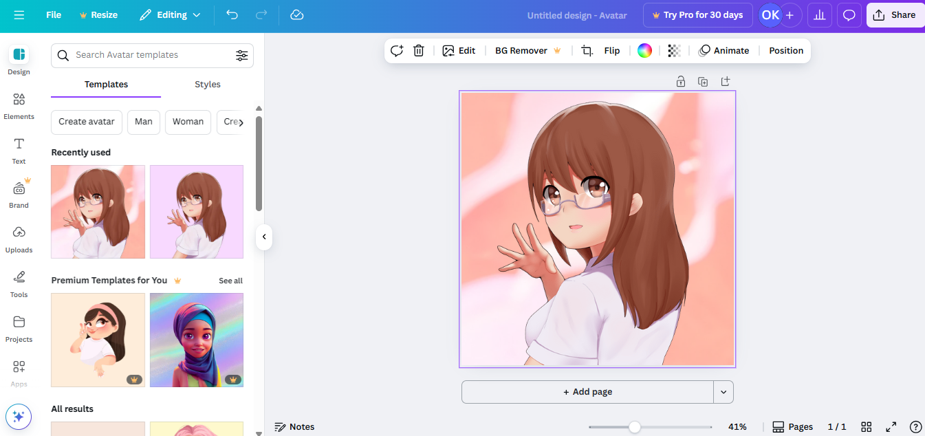 Choose an avatar template in Canva