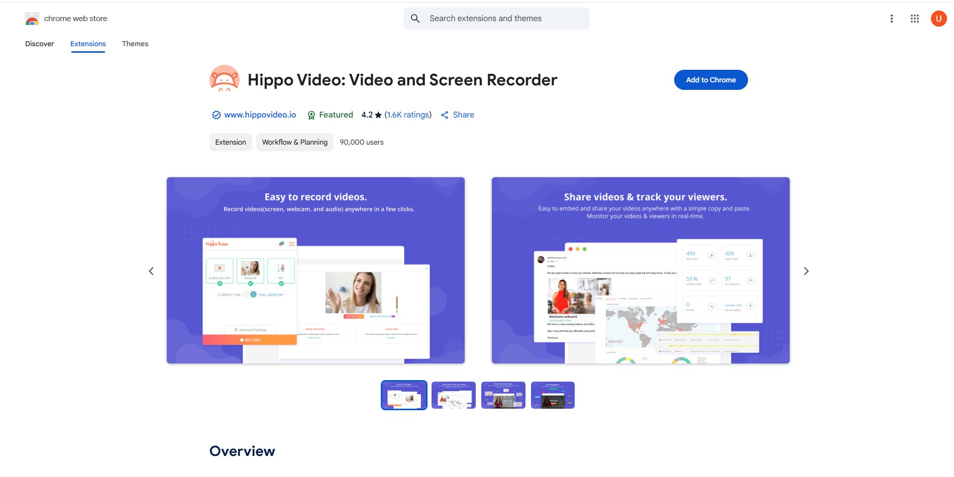 Chromebook用の最高の無料スクリーンレコーダー、Hippo Videoのインターフェース