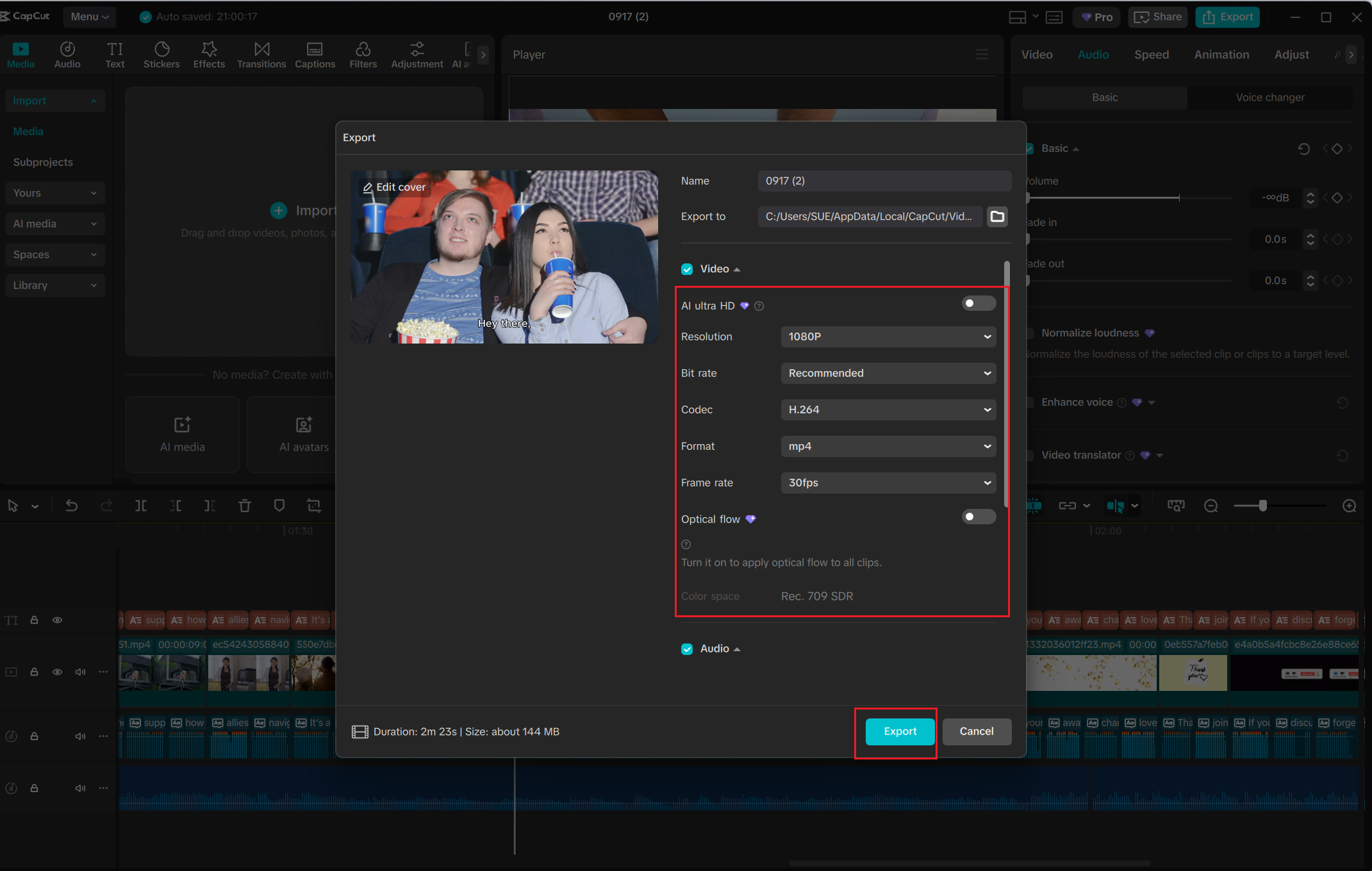Xuất cài đặt trên CapCut PC - AI script sang xuất trình tạo video