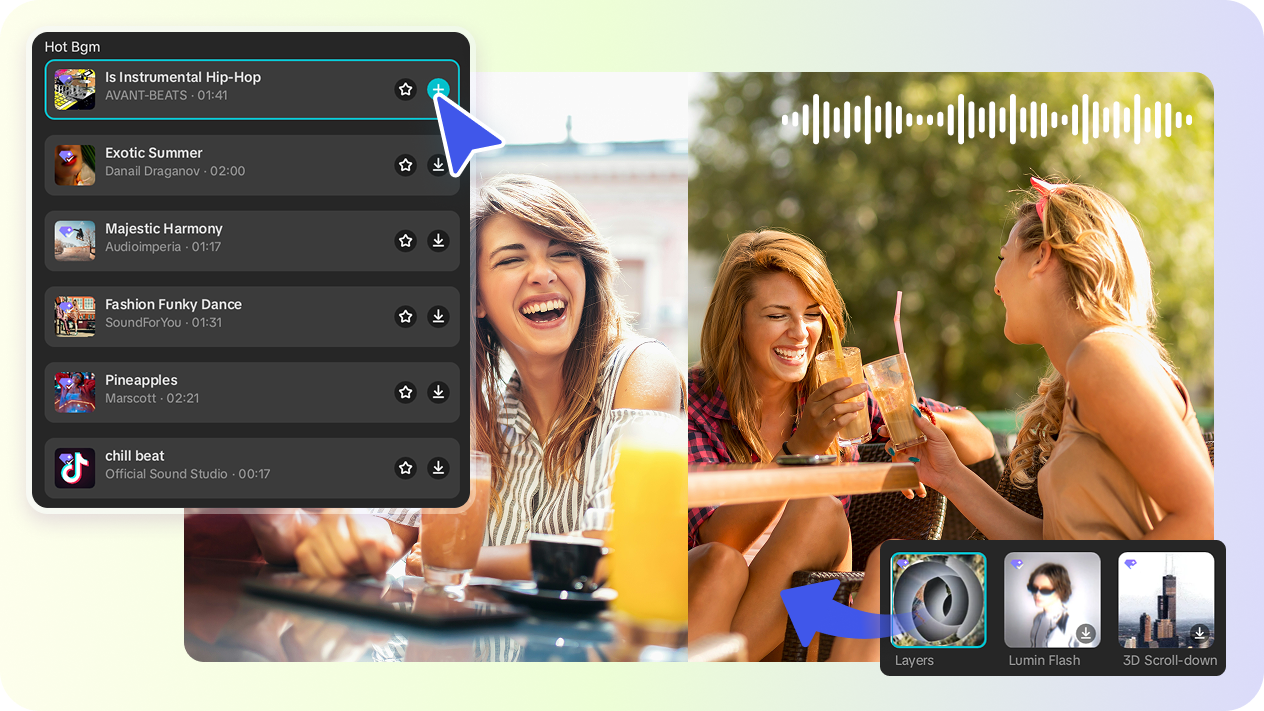 Video và nhạc miễn phí từ CapCut nhà sản xuất cắt dán video AI