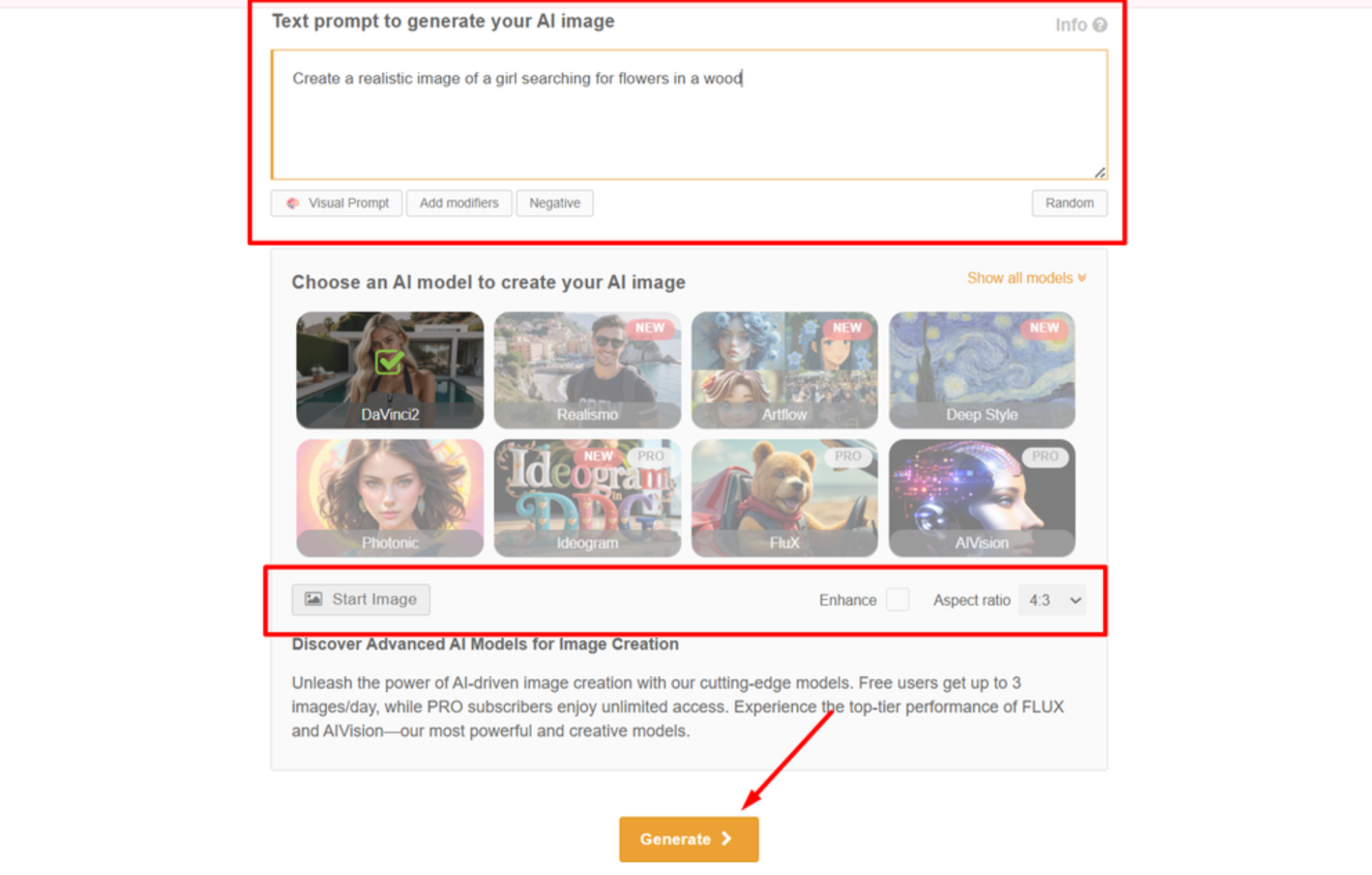 Выбор AI-модели и стиля в Deep Dream Art Generator