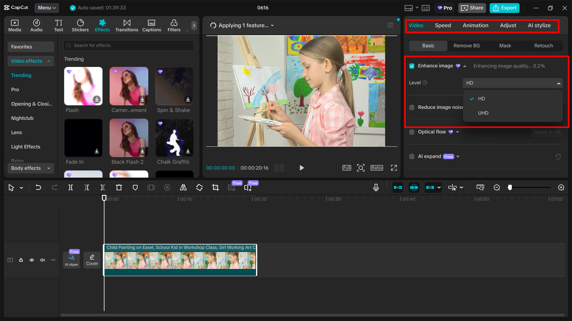 Migliorare l'immagine utilizzando strumenti avanzati nell' CapCut editor video desktop