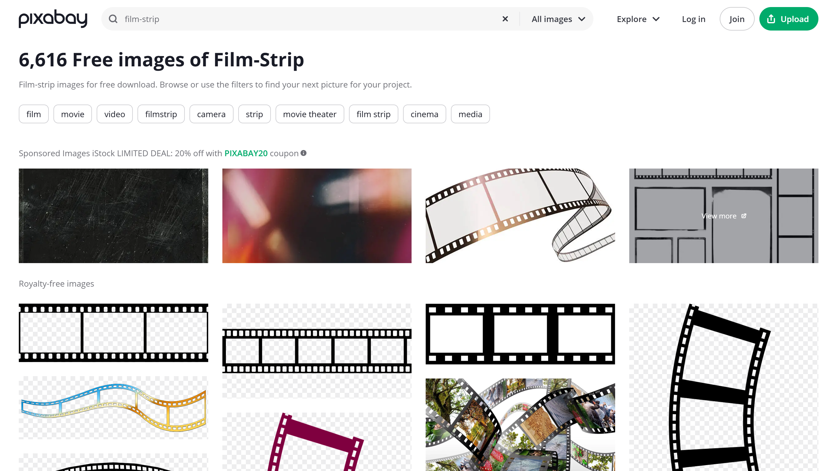 Top 5 sites para baixar sobreposições de tira de filme: Pixabay (Grátis)
