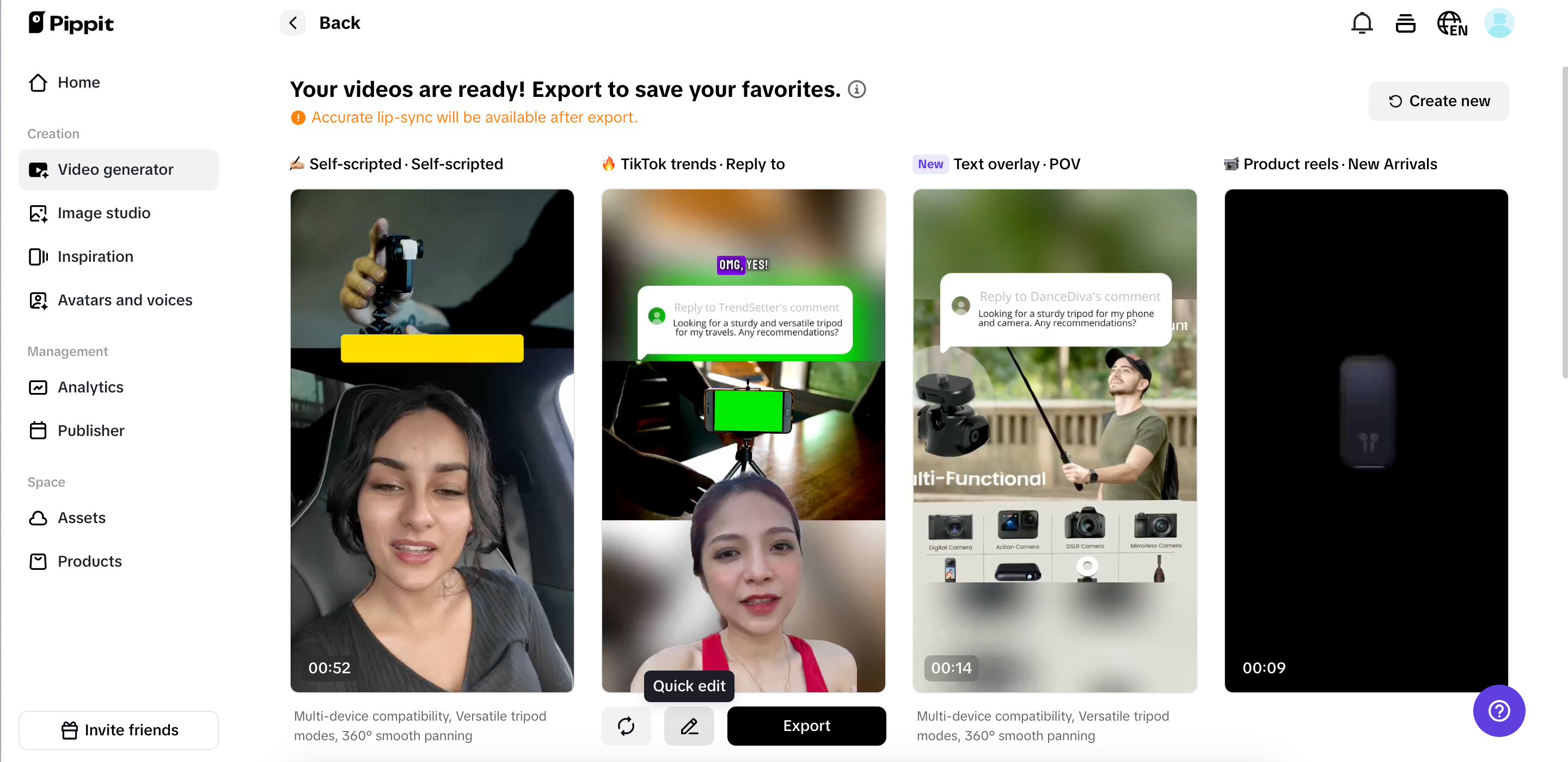 Select your preferred generated video