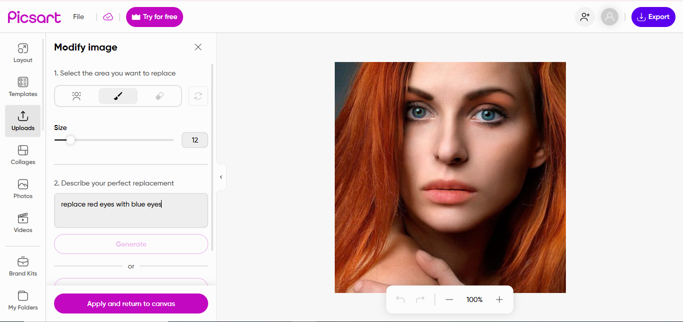Picsart - um editor de olhos vermelhos online para imagens no PC