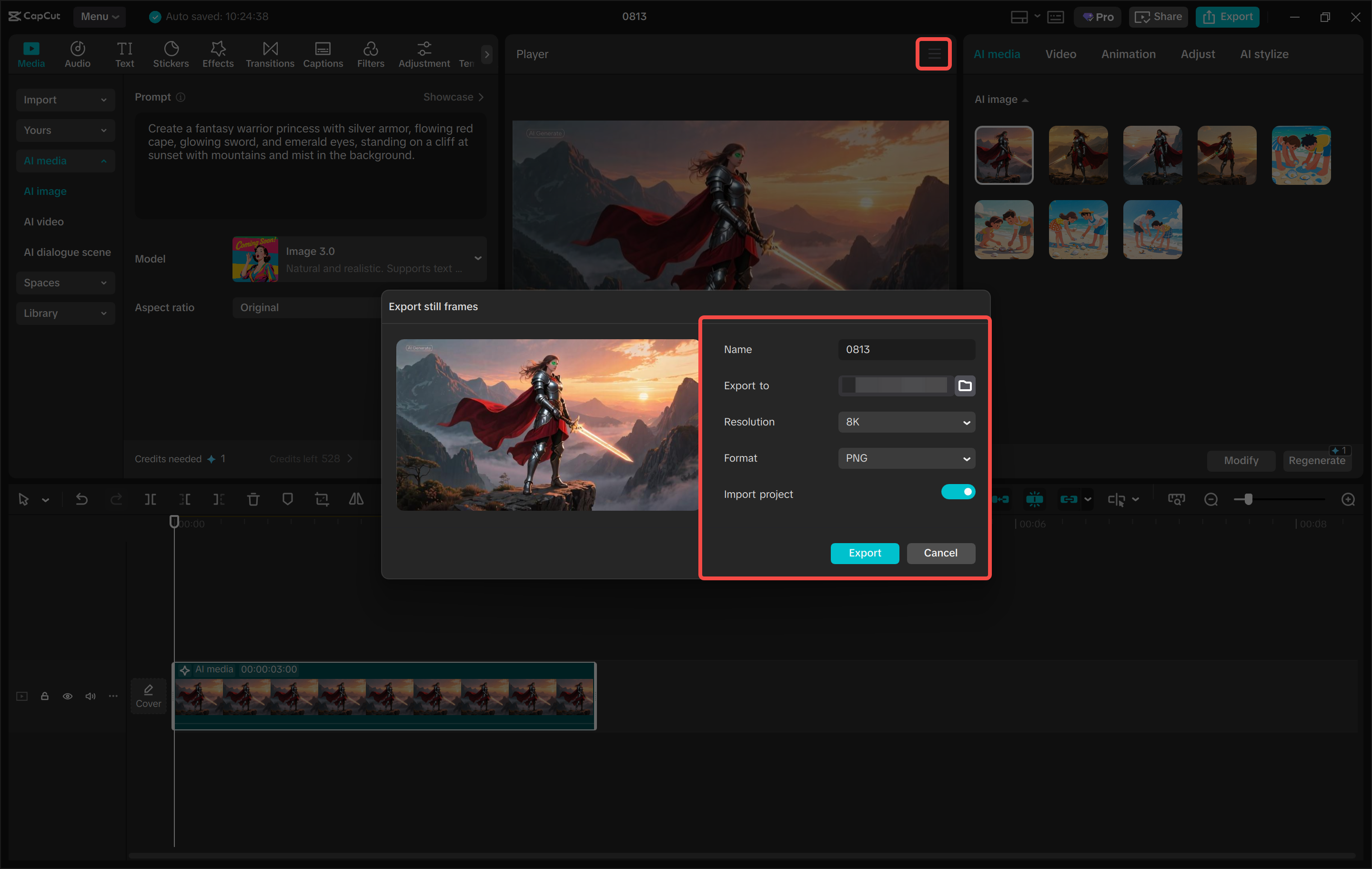 Downloading the image from CapCut desktop video editor