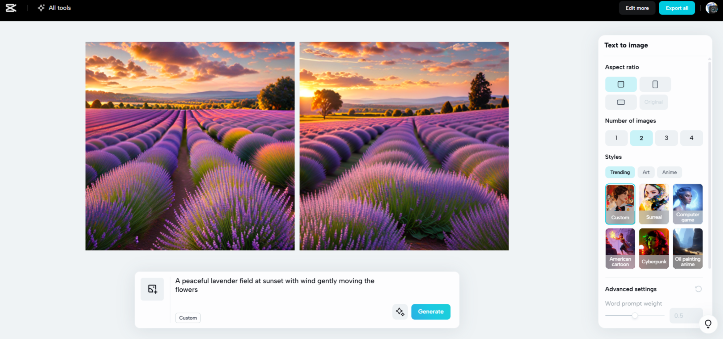 Interface do CapCut Web - uma forma alternativa de gerar imagens com IA