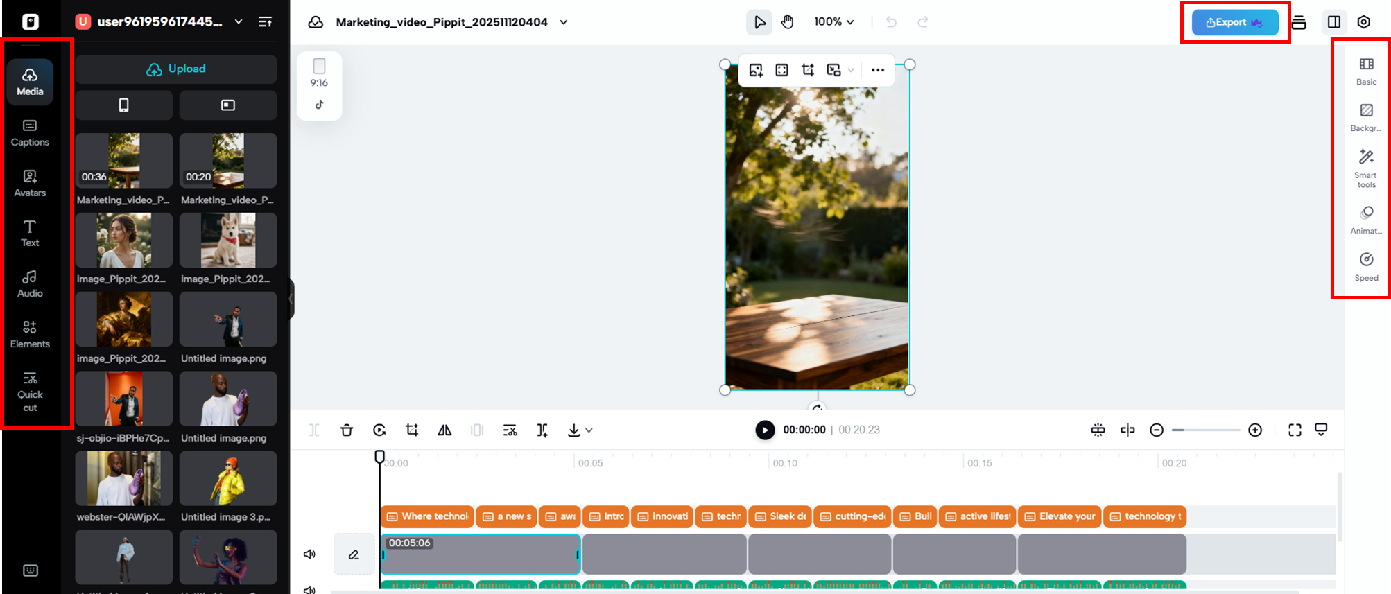 Quick edit and export video