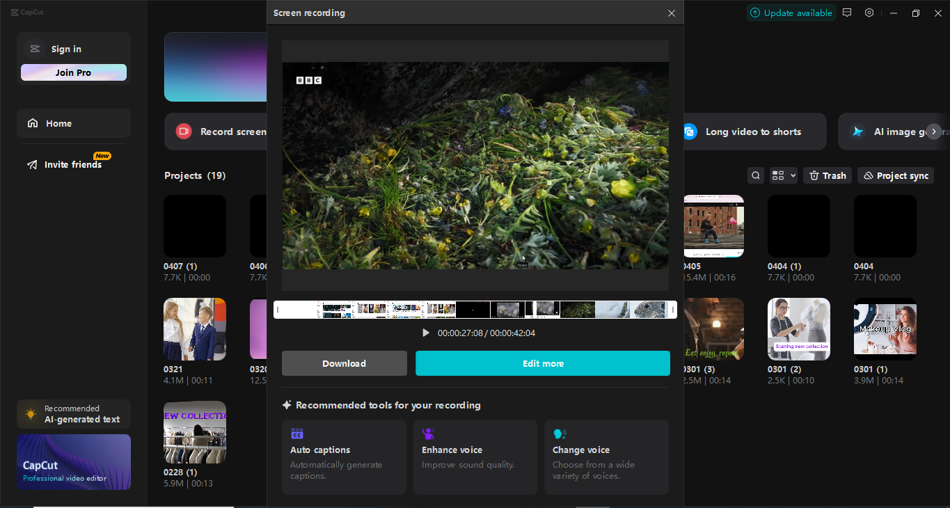 Interface ng CapCut desktop video editor