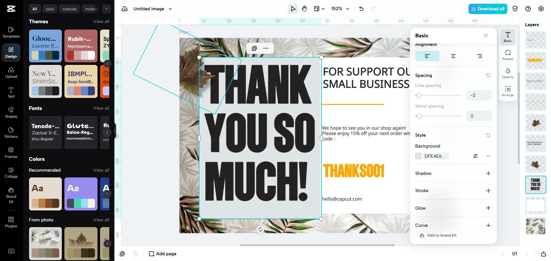 Interface of CapCut Web - a good tool to make business cards