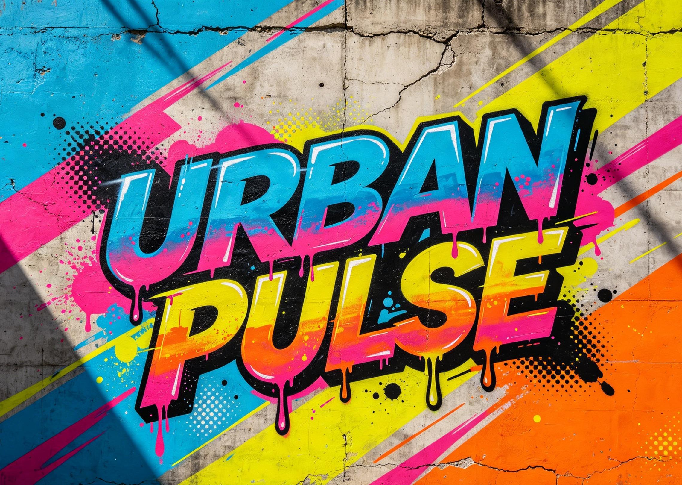 Create a vibrant graffiti design on a street wall using bold letters and colorful spray paint