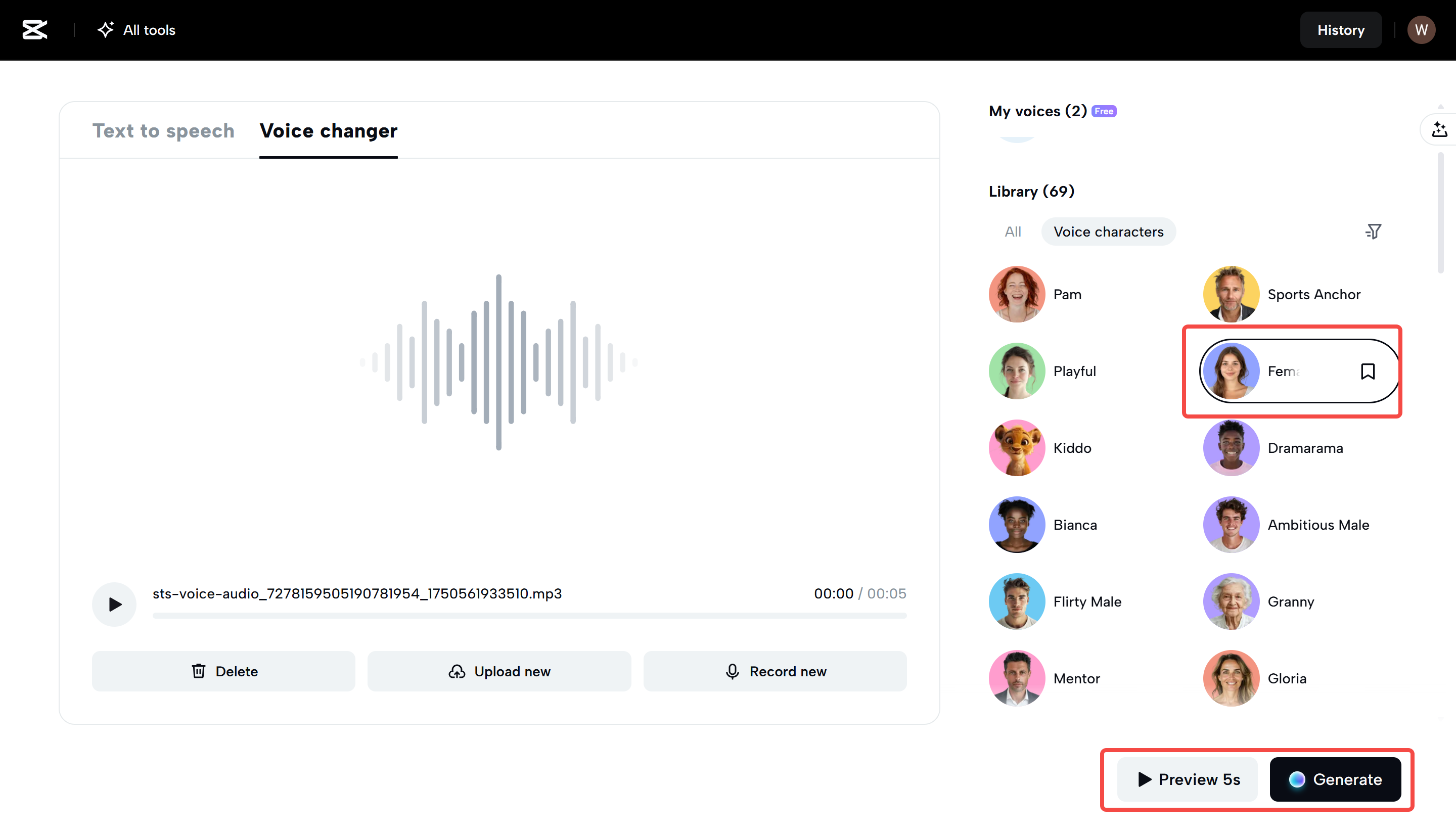 Choisir un changeur de voix dans CapCut Web