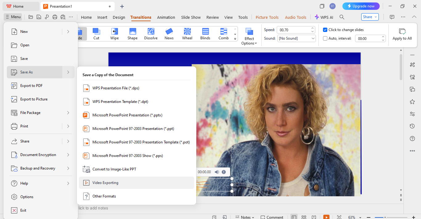 Save and export the slideshow