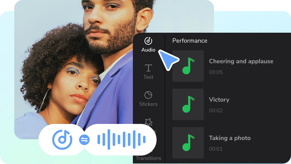 Add music to video from a vast audio collection