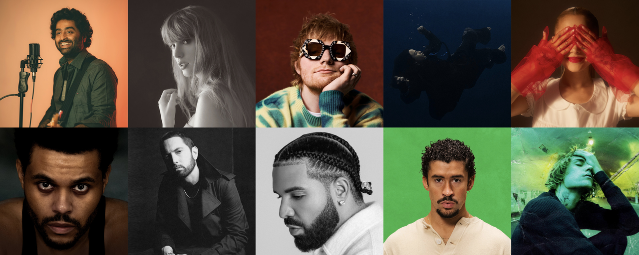 Image showing the top 10 artists with songs over 1 billion streams on Spotify
