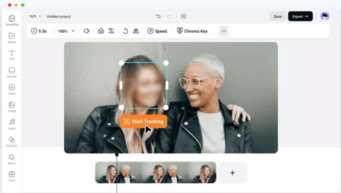 Interface of FlexClip - an easy way to blur face in video online