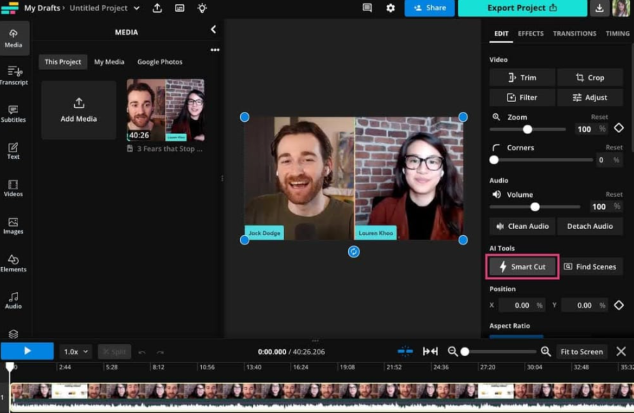 Mengatur media dan membuat potongan kasar di editor video Kapwing