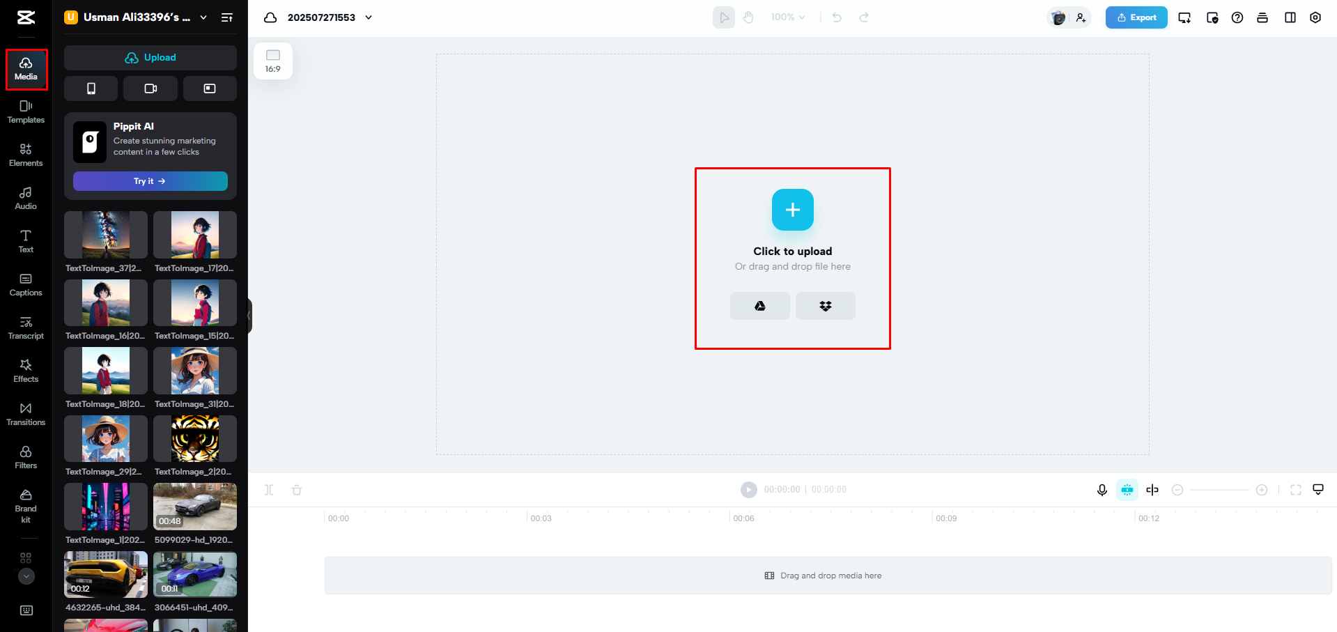 การอัปโหลดวิดีโอไปยัง CapCut Web