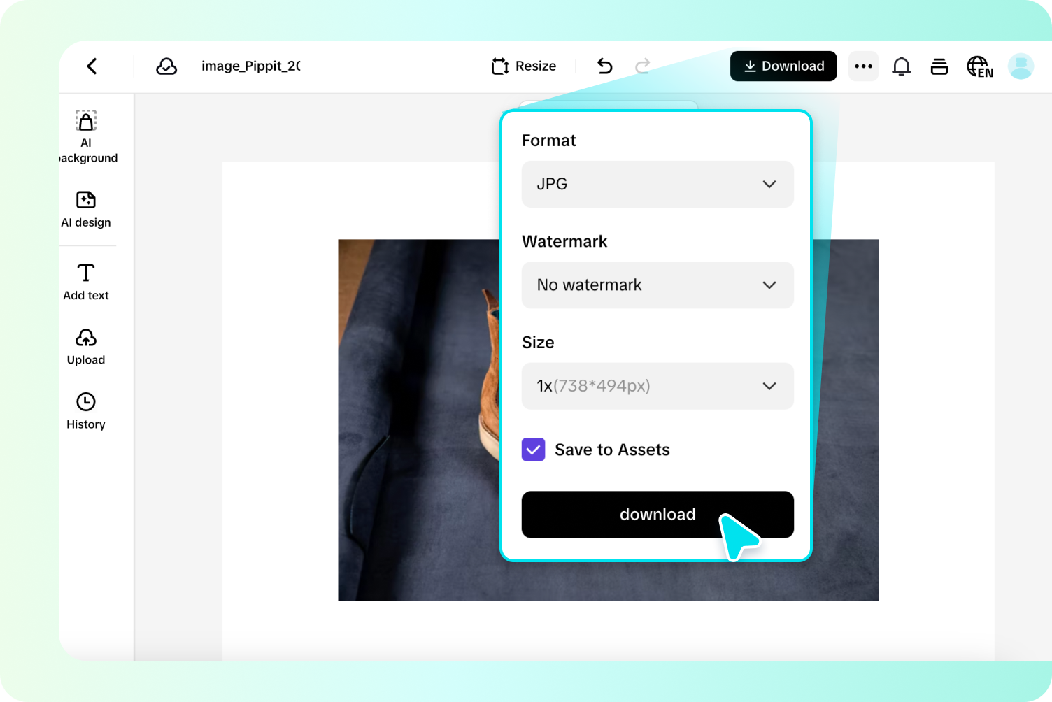 Mengekspor gambar dari Pippit