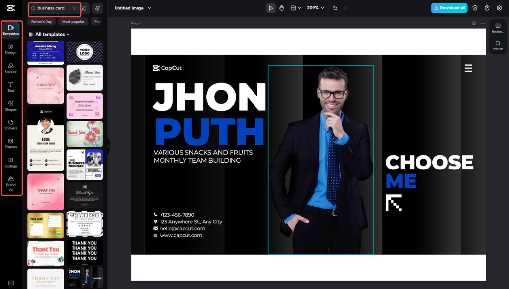 Making a business card in CapCut